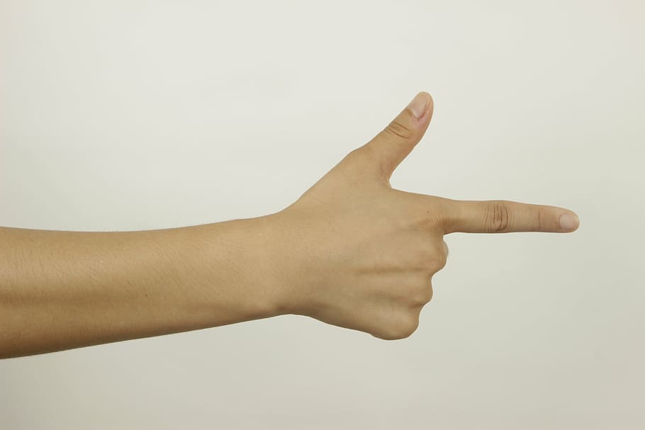 person showing hand gun, finger, the gesture, gesturing, human Hand HD wallpaper