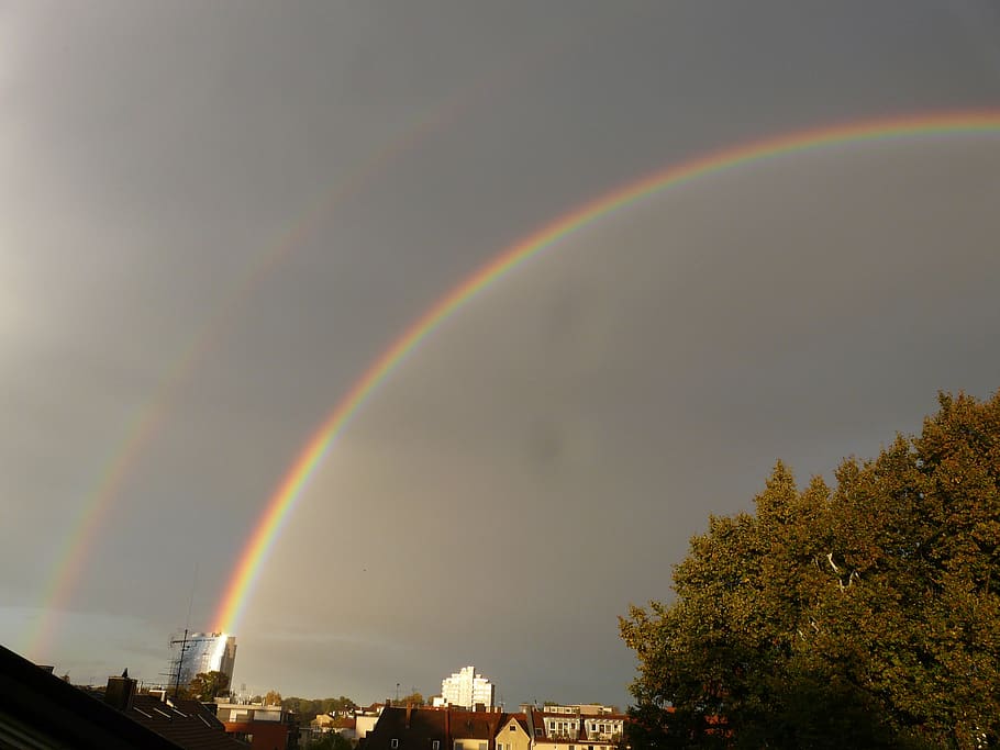 double rainbow, mirroring, refraction, two, phenomenon, sunshine HD wallpaper