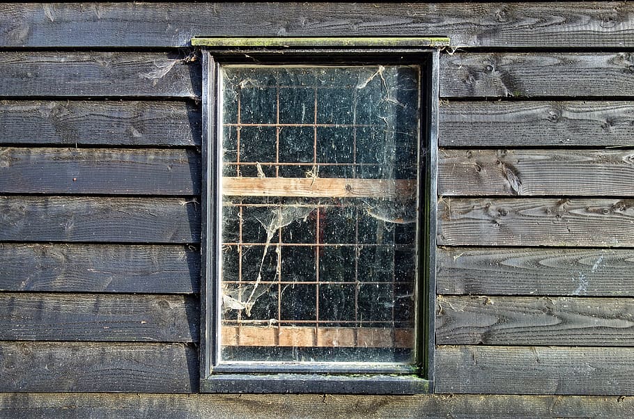 window, pane, glass, frame, bars, cobwebs, wall, wood, wooden wall HD wallpaper