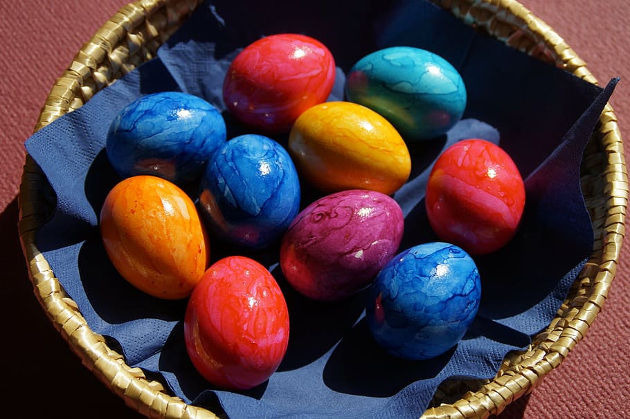 easter egg lot, easter eggs, spring, easter bunny, basket, körbchen easter basket