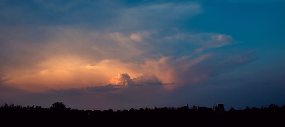 light, dawn, landscape, nature, clouds, dark blue, daylight, dramatic HD wallpaper