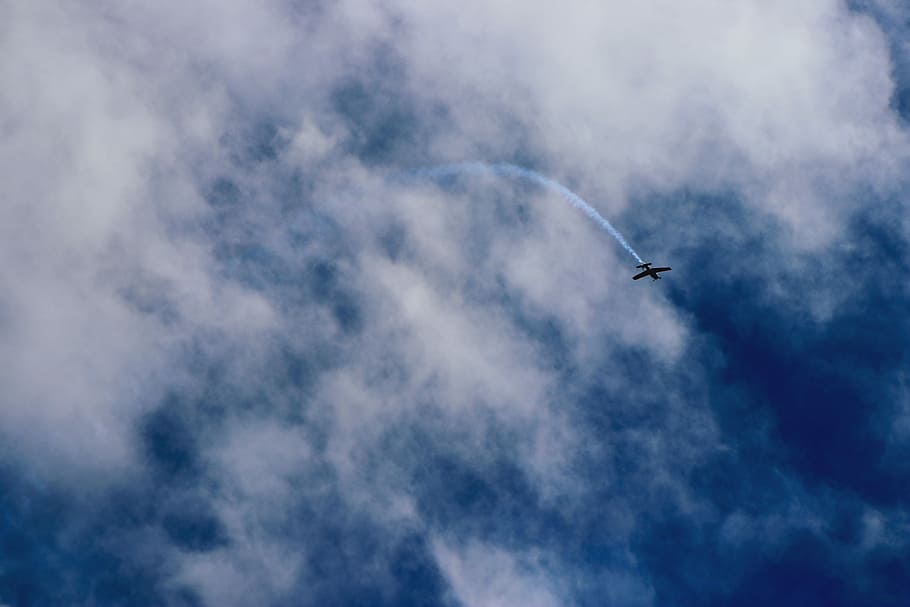 plane flying near clouds, low-angle photography of biplane, airplane HD wallpaper