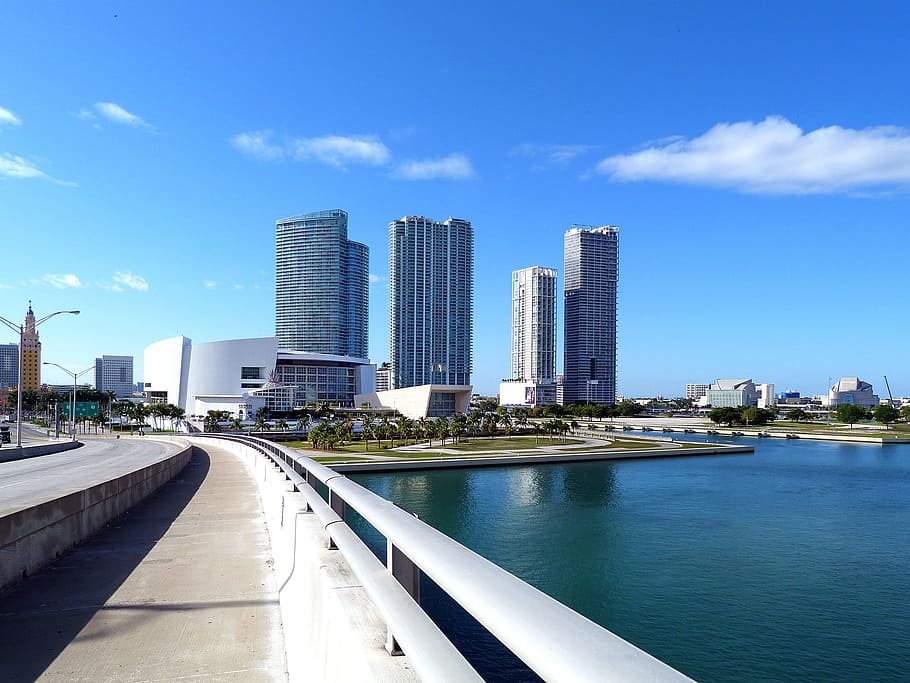 high-rise buildings near body of water during daytime, Miami, HD wallpaper