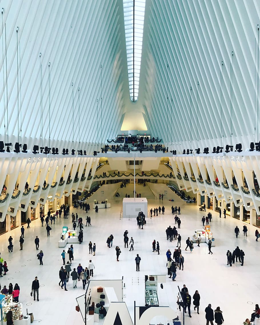 group of people inside architectural building, white structure with people insde HD wallpaper