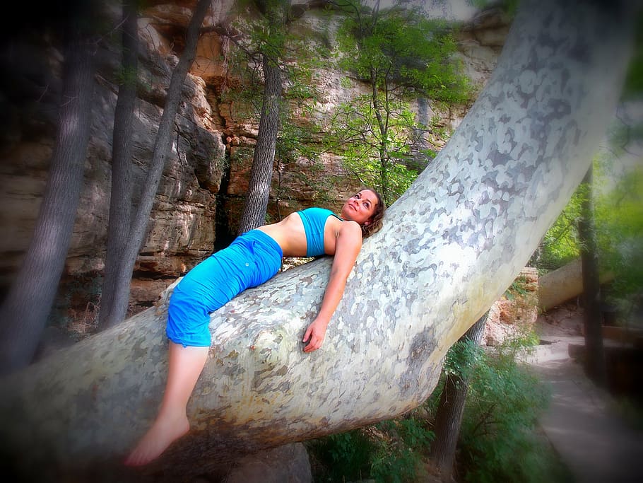 tree, relax, nature, pretty, laying, girl, one person, leisure activity HD wallpaper