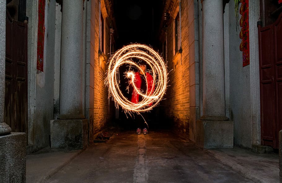Light Painting, Fireworks, night, night view, in rural areas HD wallpaper