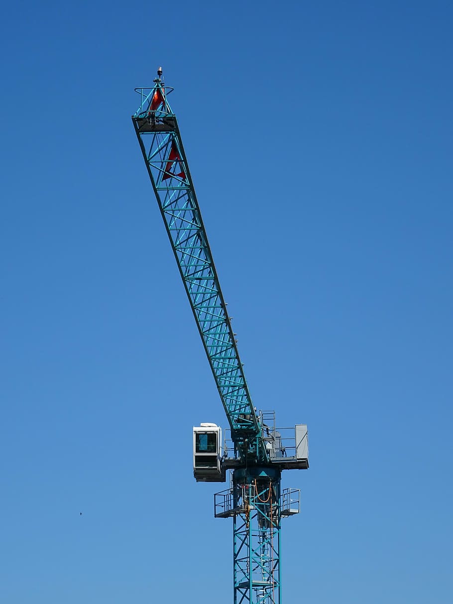 crane, technology, sky, blue, construction, build, baukran HD wallpaper