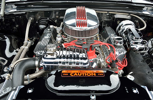 Car Engine, Automobile, Chrome, Restored, customized, vehicle HD wallpaper