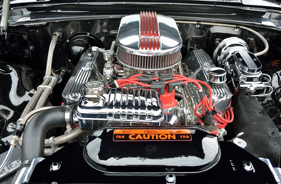 Car Engine, Automobile, Chrome, Restored, customized, vehicle HD wallpaper
