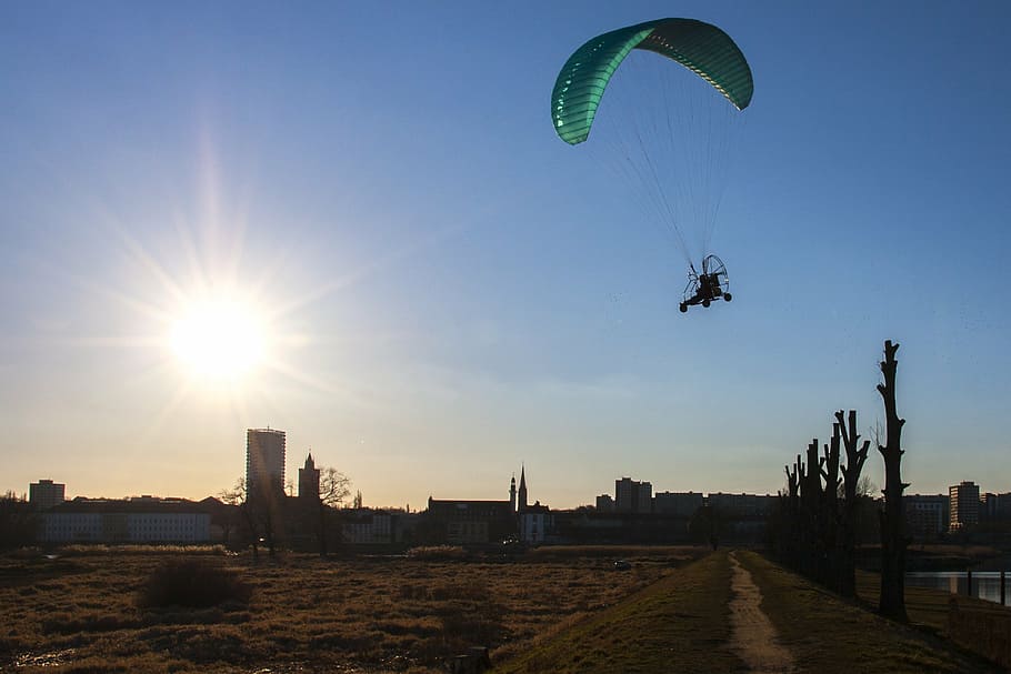 słubice, sky, flying, sunset, hang glider, extreme sports HD wallpaper