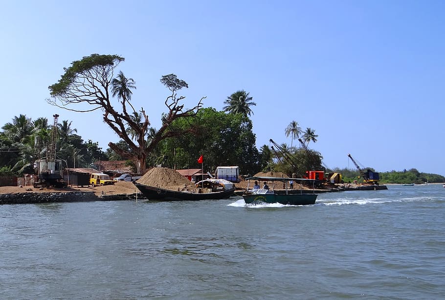 kali river, dredging, sand, transportation, boat, karwar, india HD wallpaper