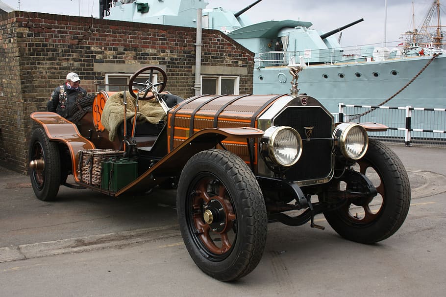 orange, silver, and black roadster during daytime, car, vintage HD wallpaper