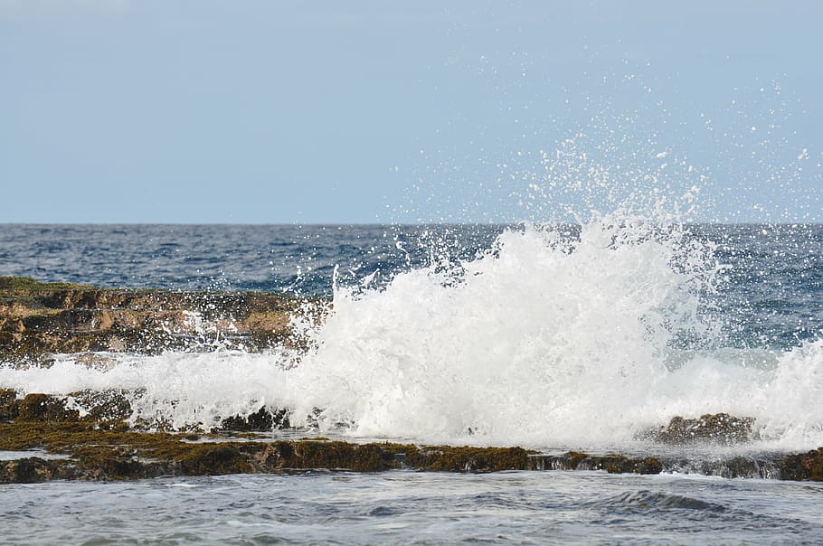 waves, cliffs, foam, water, sea, motion, splashing, breaking HD wallpaper
