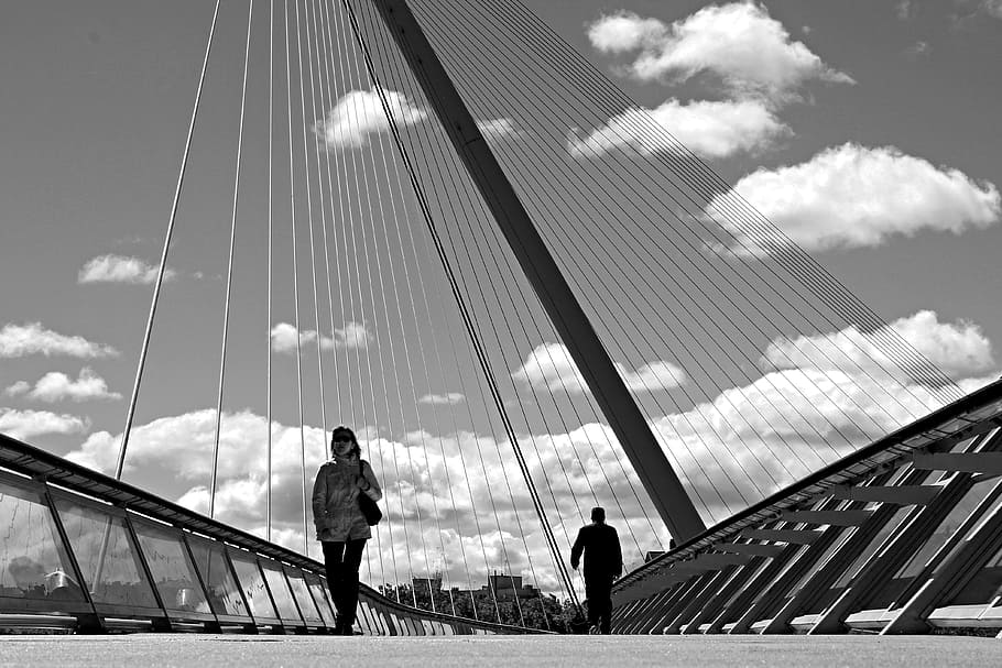 People, Perspective, Bridge, Silhouette, city, light, architecture HD wallpaper