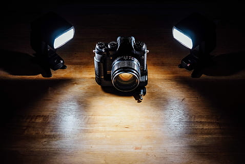 black DSLR camera in dark room, black DSLR camera, photoshoot HD wallpaper