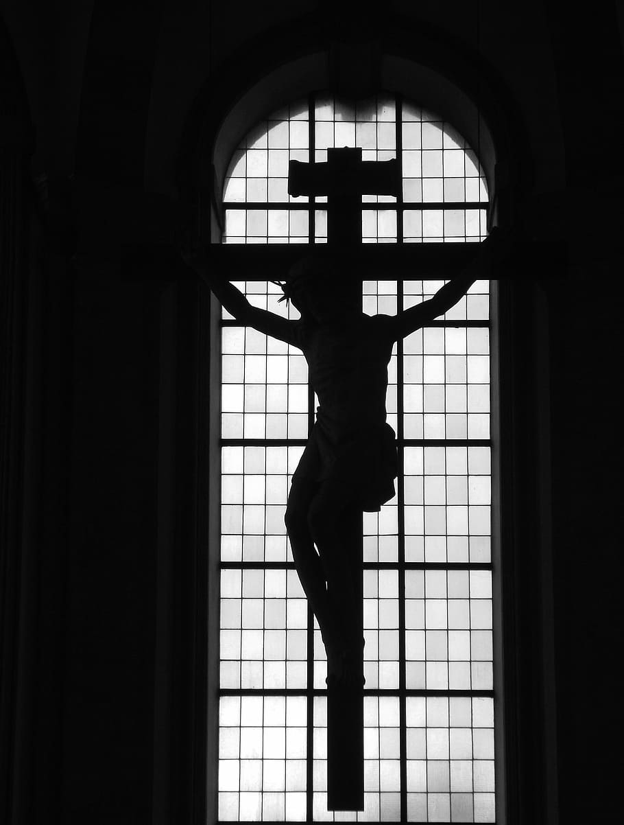 HD wallpaper: cross, dark, crucifixion, black white, religion, church