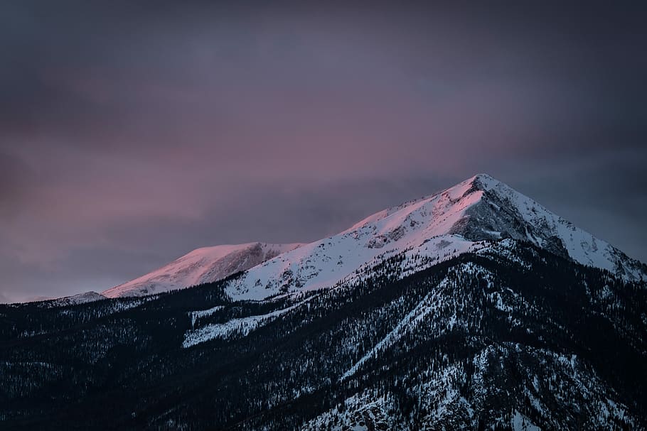 snow capped mountain during black cloudy day, snowcap mountain HD wallpaper