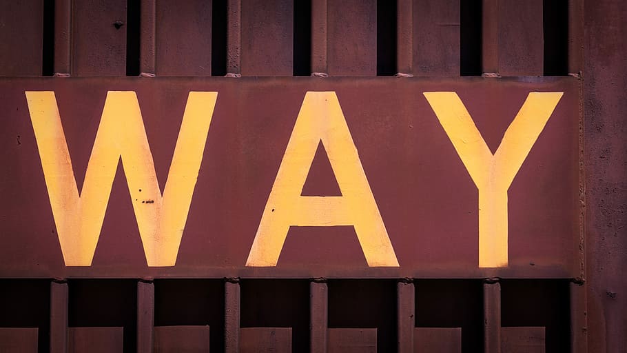way wall signage, Way displayed board, red, building, yellow HD wallpaper
