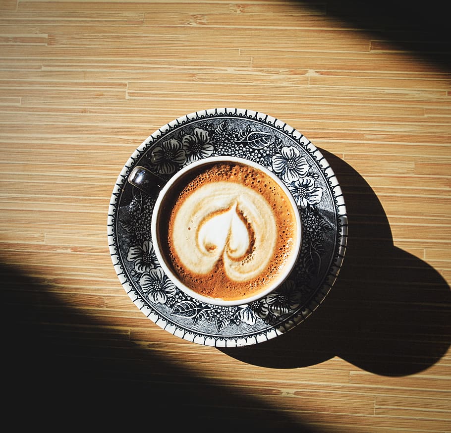 latte art in mug, coffee, cappuccino, cup, morning, hot, cafe HD wallpaper