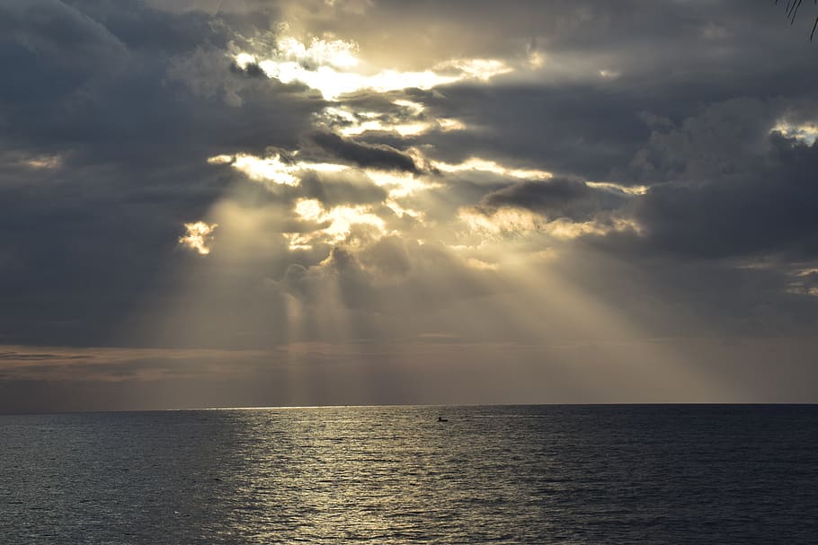 sun, clouds, rays, air, silhouette, heaven, sky, cloud - sky HD wallpaper