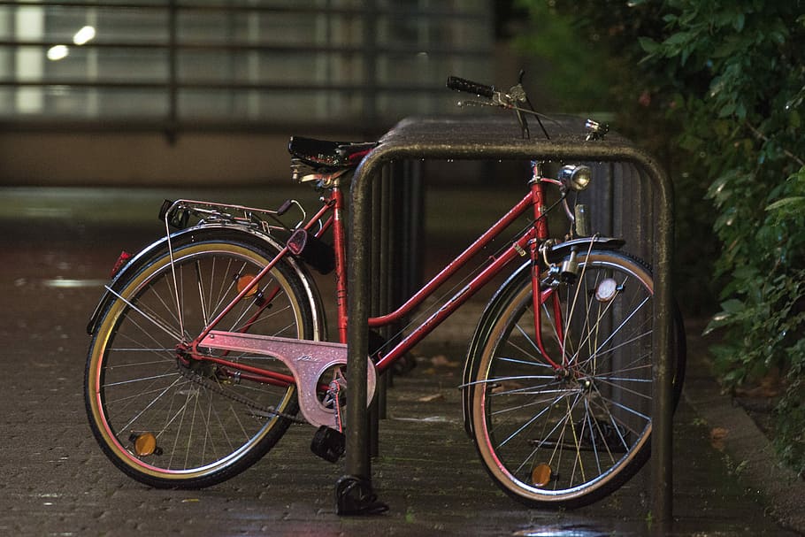 Bicycle, Night, Parked, transportation, no people, outdoors HD wallpaper