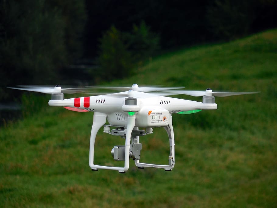 white quadcopter drone, quadrocopter, propeller, model, rotors