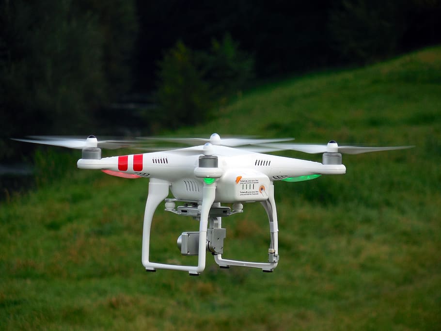 white quadcopter drone, quadrocopter, propeller, model, rotors HD wallpaper