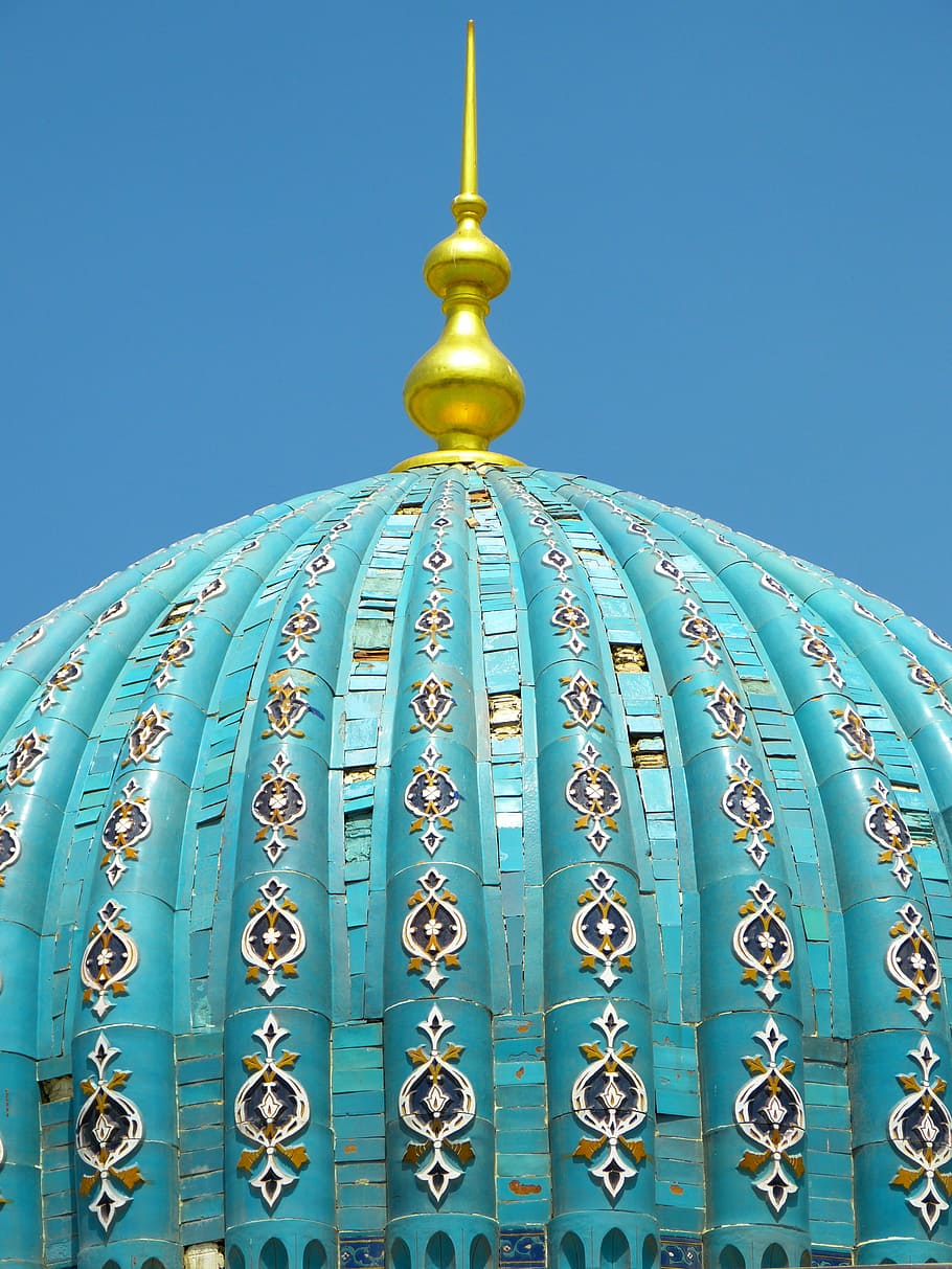 green and white mosque, dome, blue, mausoleum, tile, ceramic, HD wallpaper