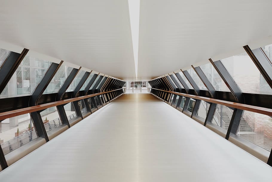 white concrete floor surrounded by glass wall, architecture HD wallpaper