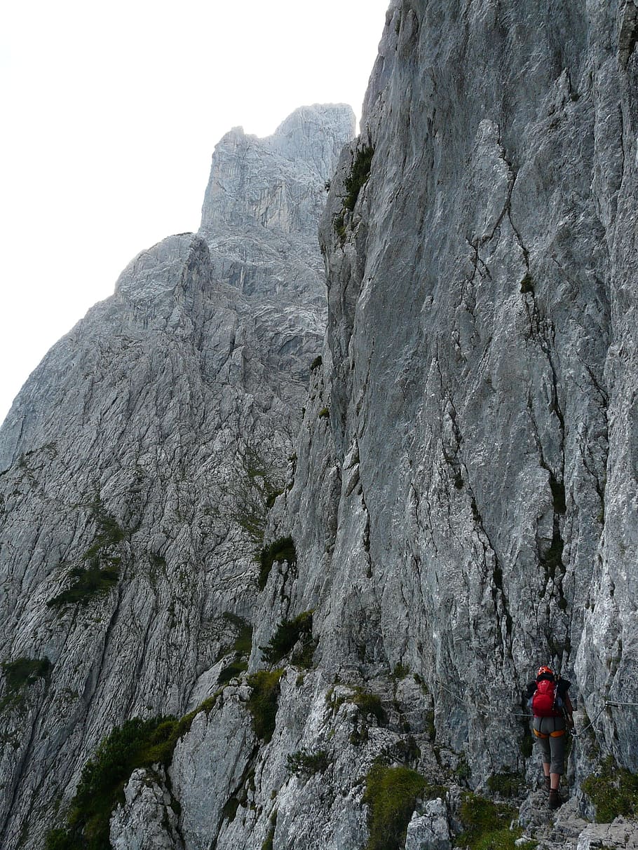 person climbing rocky mountain, Climbing Route, Eggers, Dough, HD wallpaper