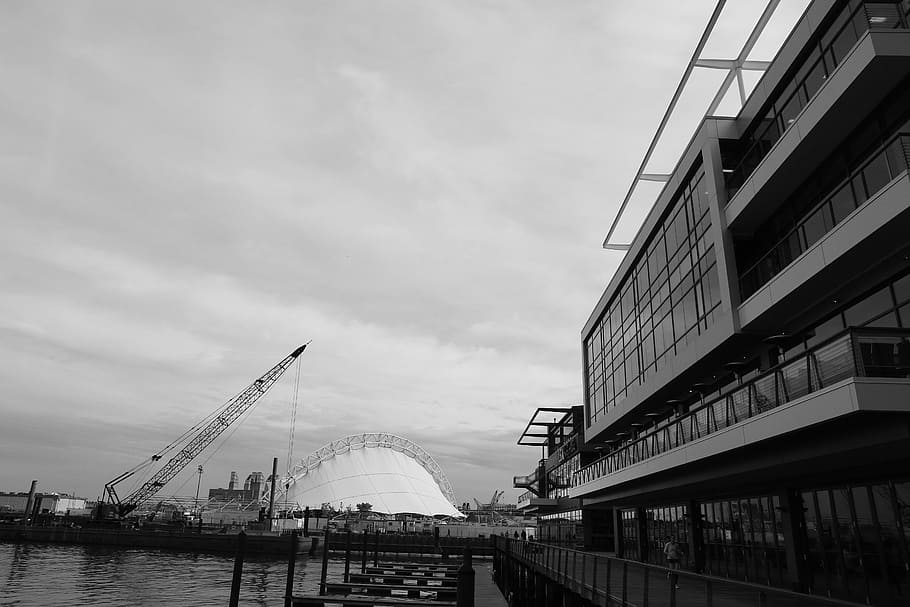 grayscale photo of structure building, photography, high, rise HD wallpaper