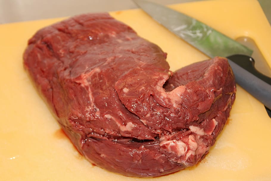 raw meat beside knife, Roast Beef, Cook, Food, kitchen, prepare HD wallpaper
