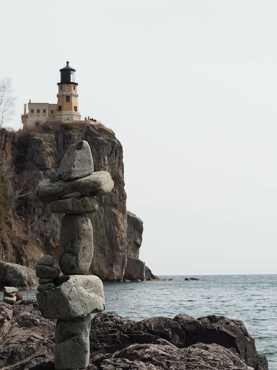 lighthouse, lake, superior, water, landmark, sky, landscape HD wallpaper