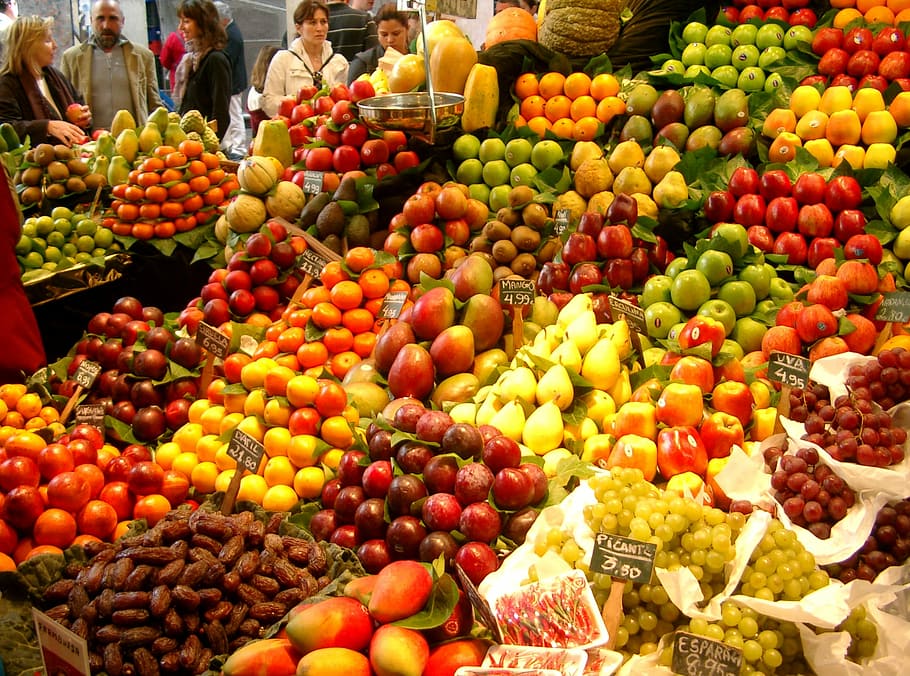 fruit lot, Market, Vegetables, Healthy, fruits, food, fruit stand, HD wallpaper