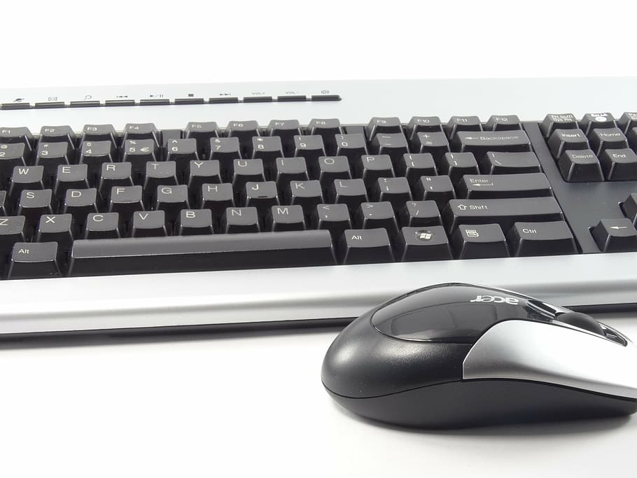 black computer keyboard and mouse on white surface, pc, workplace HD wallpaper