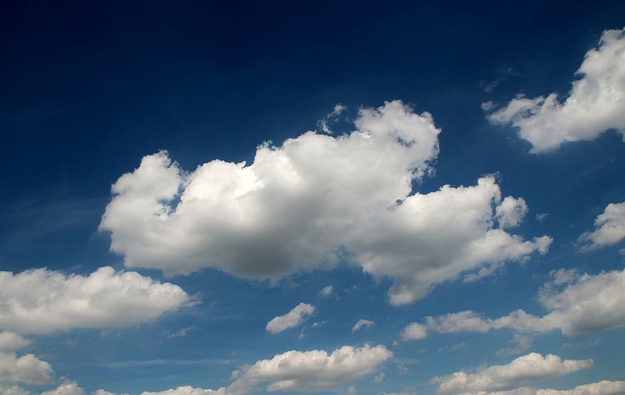 clouds, cumulus clouds, blue, steel blue, sunny, beautiful HD wallpaper