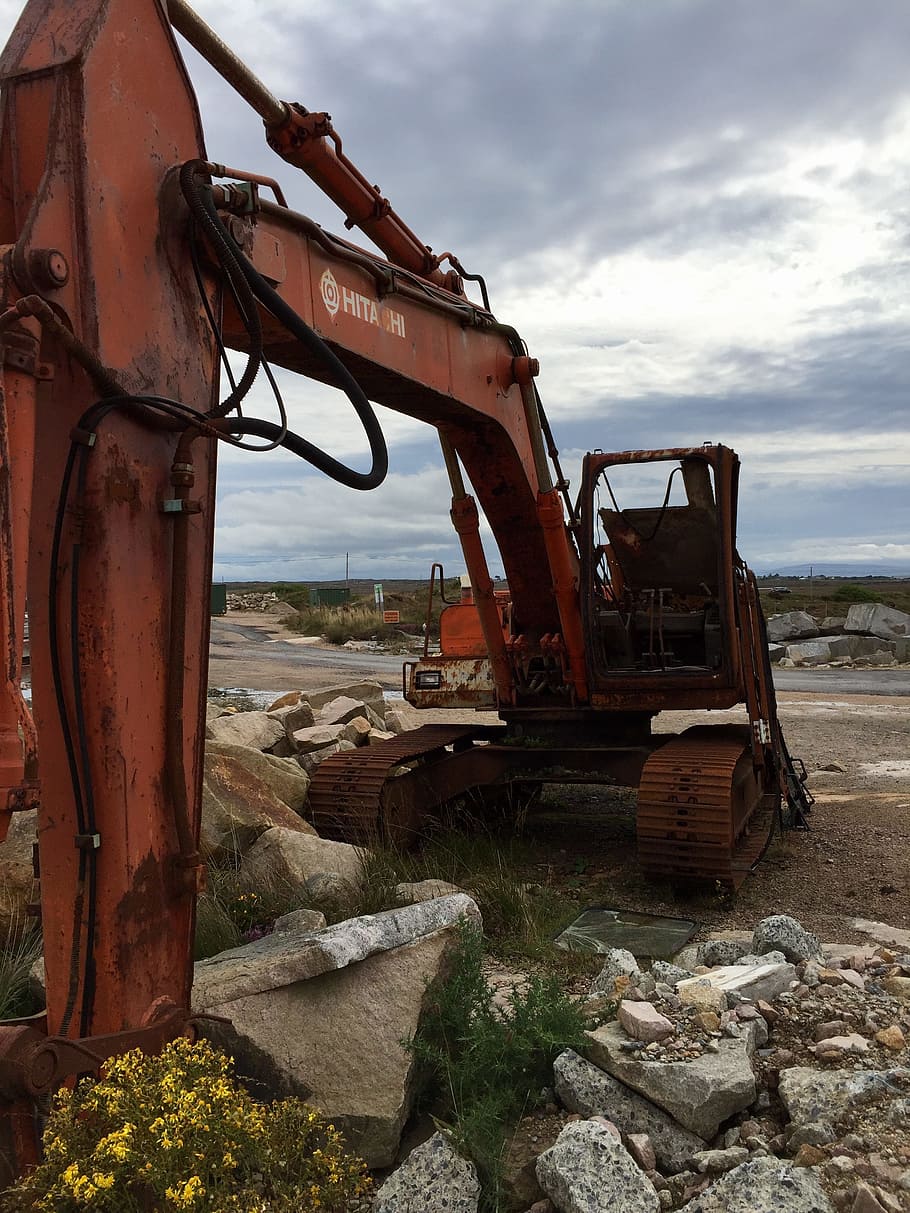 excavators, stainless, old, construction machine, rusty, iron HD wallpaper
