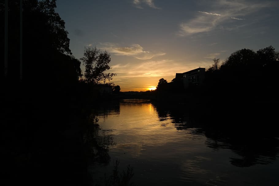 Sunset, River, Danube, Water, evening, back light, reflection HD wallpaper