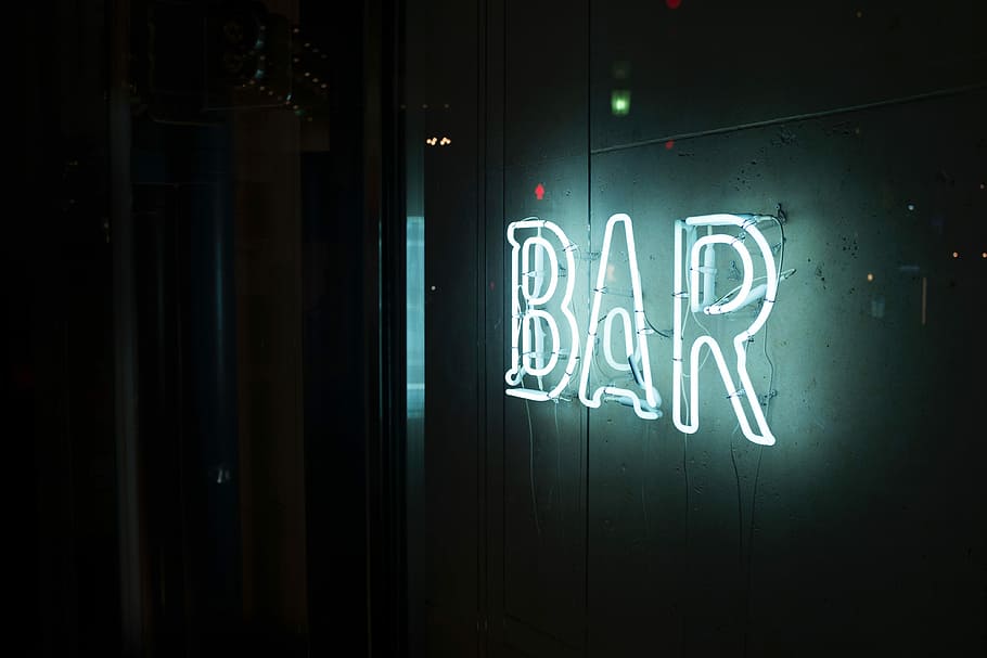 Bar wall, facility, light, neon, sign, business, glowing, illuminated