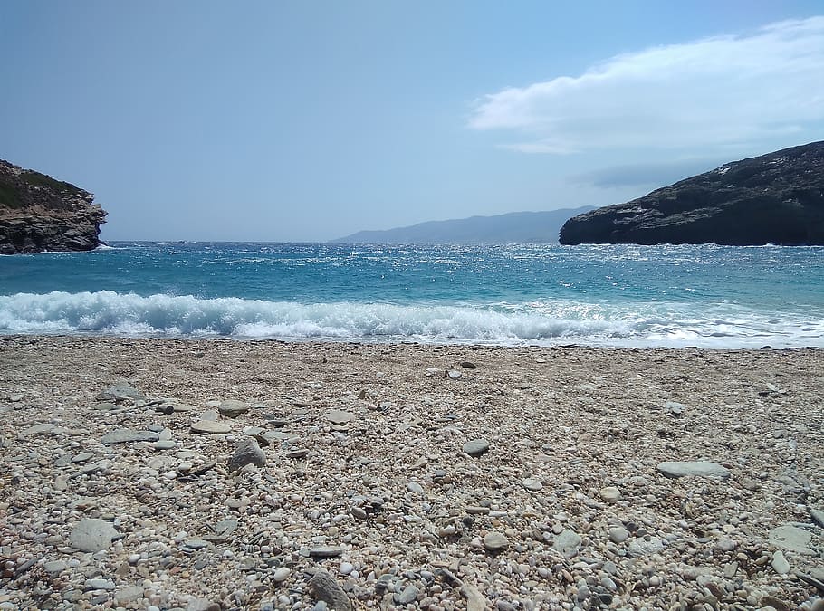 beach, waves, coast, sandy, summer, sunny, blue, ocean, sea HD wallpaper