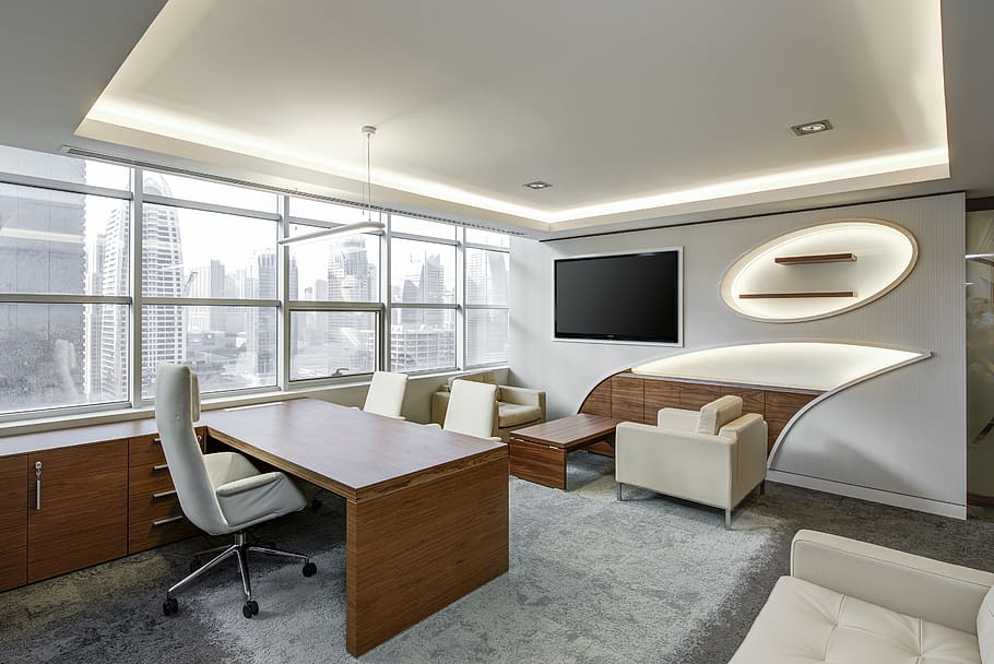 HD wallpaper: brown wooden desk near white rolling chair, office, sitting  room | Wallpaper Flare