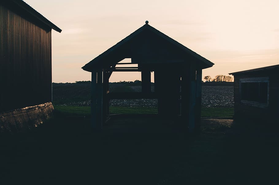 architecture, barn, dawn, farm, rustic, shelter, silhouette HD wallpaper