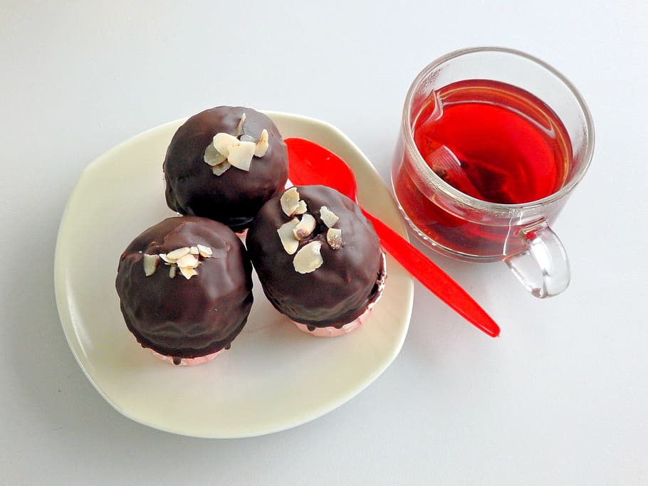 red tea, bread, cup, snack, dessert, sweet, chocolate, brown HD wallpaper