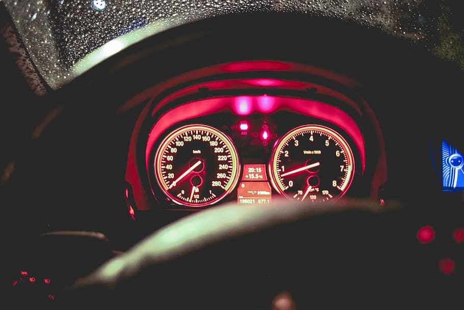 Benzine Car Speed’O’Meter, gasoline, night, speedometer, dashboard