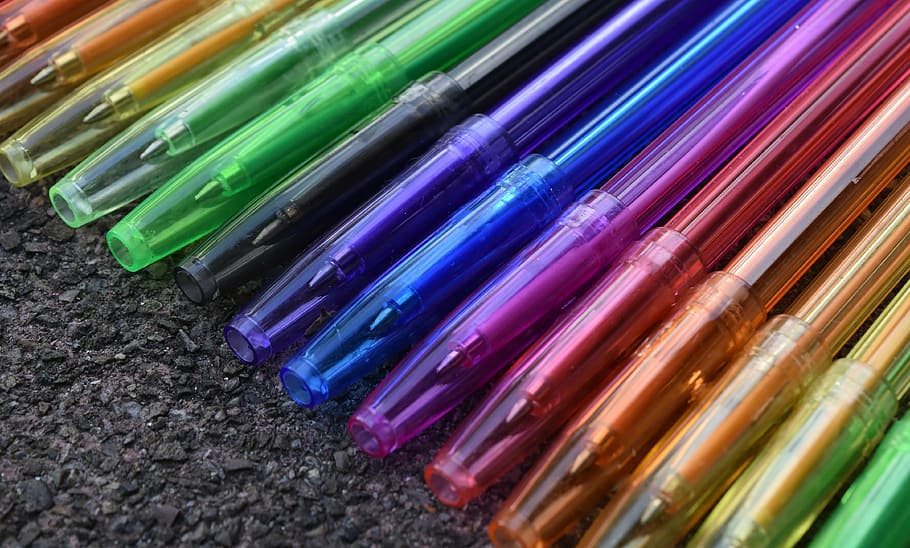pen, writing implement, leave, office, colorful, office accessories HD wallpaper