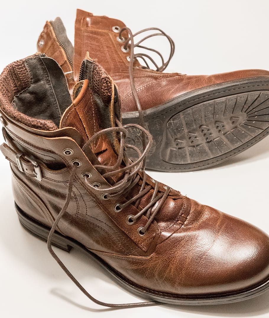 shoes, leather, brown, retro, footwear, shiny, shoelaces, boot, HD wallpaper