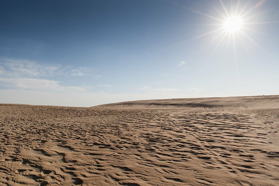 field of gray soil under blue sky, desert, sand, dunes, dry HD wallpaper