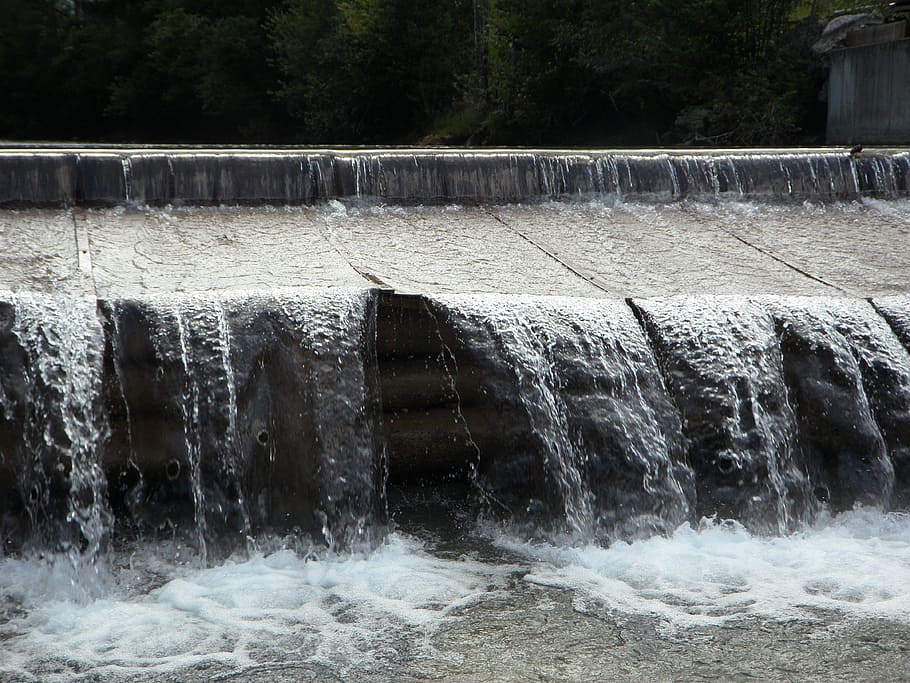 water, barrage, waterfall, river, inject, flow, murmur, waters HD wallpaper