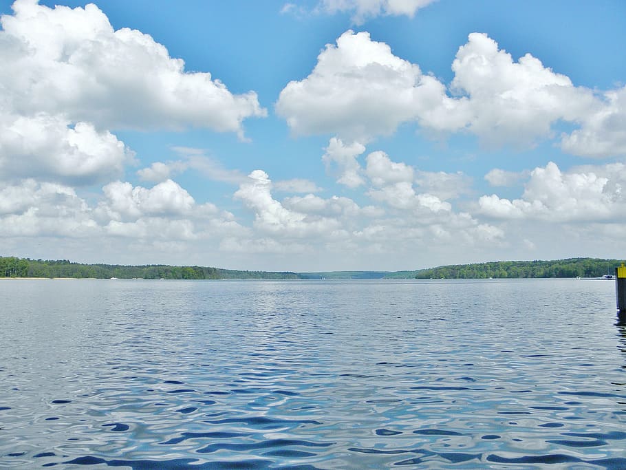 lake, water, clouds, blue, nature, landscape, mood, rest, calm HD wallpaper