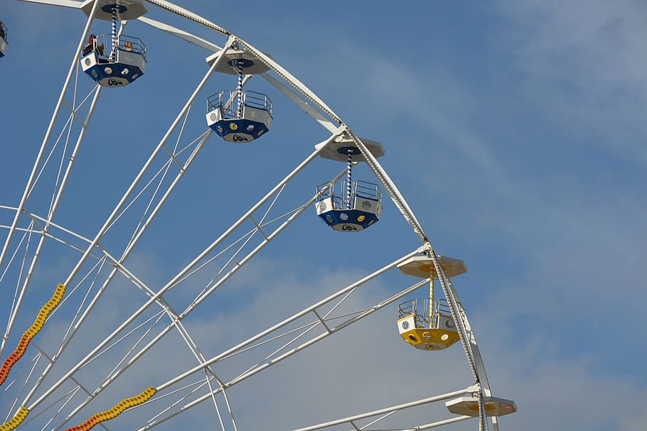 manege, wheel, fair, forrain, festival, clouds, colors, sky, HD wallpaper